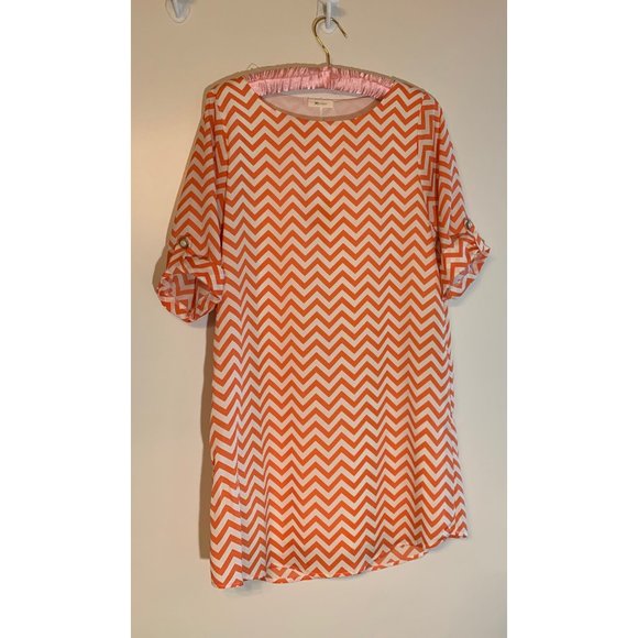 Orange/White Chevron long tunic or shirt dress - Picture 1 of 5